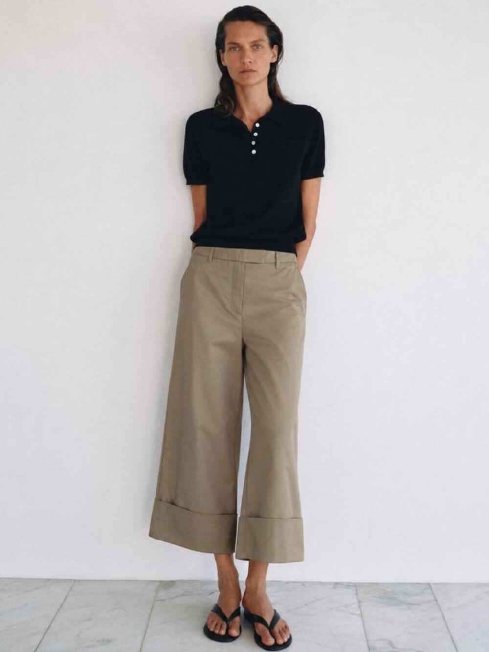 Culotte Pants Wide Leg Cotton Cropped Beige Casual Office Resortwear - Picture 3 of 14